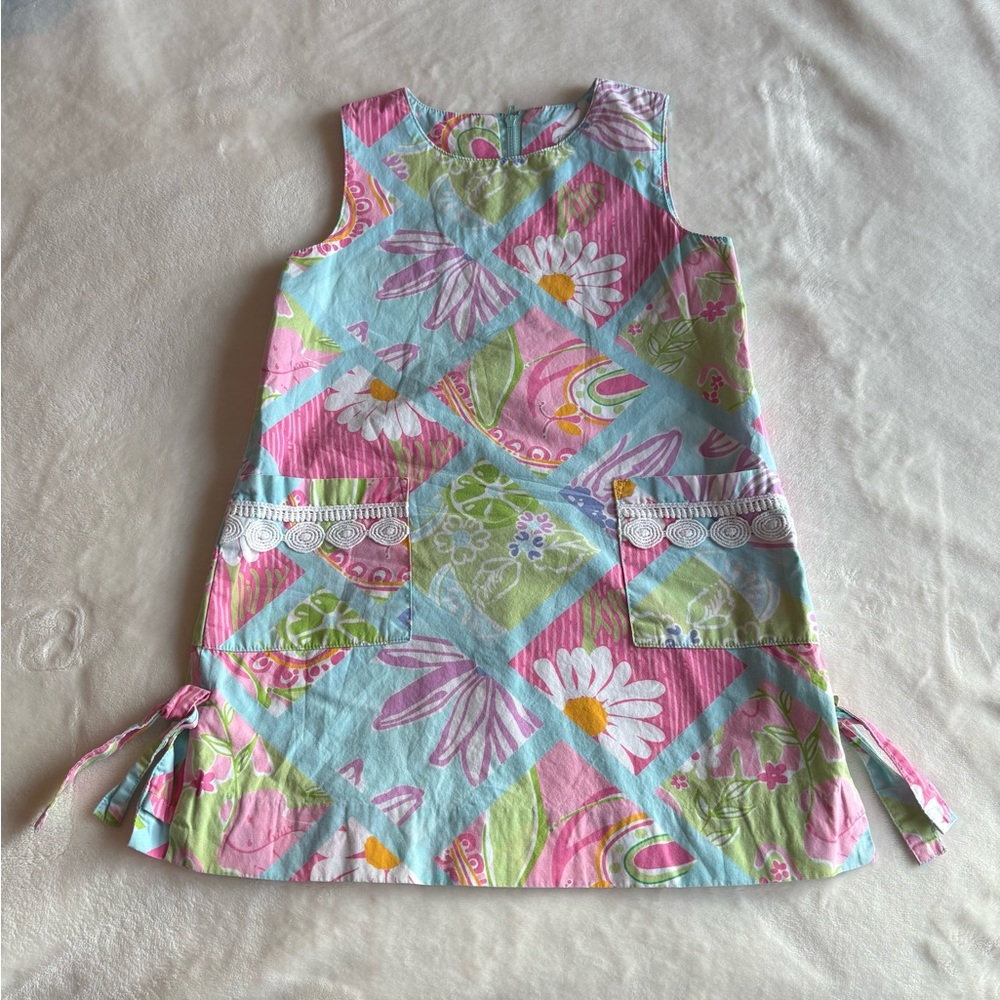 Lilly Pulitzer Vintage Mini Little Lilly Classic Shift Dress Girls 4 White Label